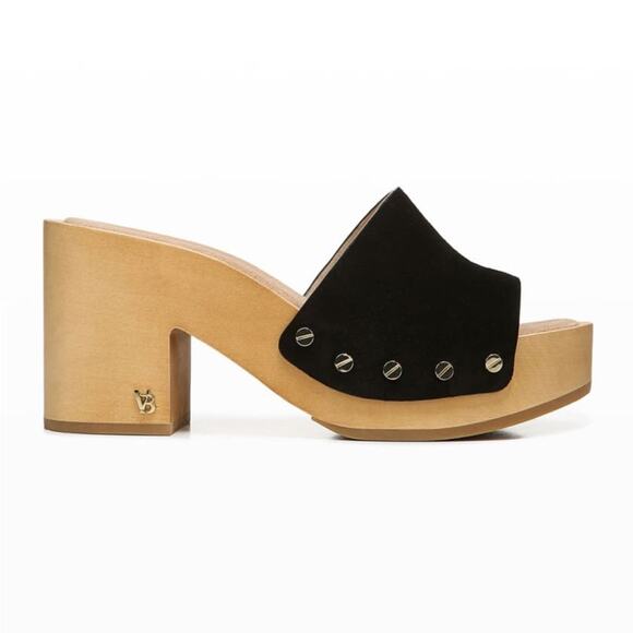 Veronica Beard Hannalee‎ Suede/Wood Clog Platform Sandal  Black 9 - Picture 1 of 8